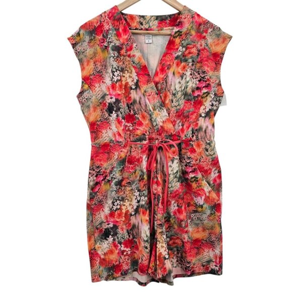 Athleta Womens‎ S Marlow Orange Pink Watercolor Floral Shorts Romper - Picture 3 of 16